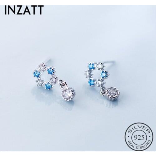 INZATT Cute Geometric Zircon Round Stud Earrings For Women Party Fashion Gift Real 925 Sterling Silver fine Jewelry