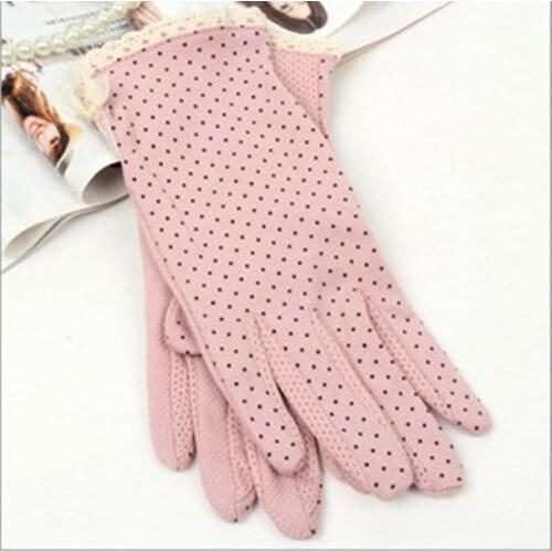 New Summer Dot Bow Glove Thin Sun Protection Womens Driving Short Sunscreen Gloves Ladies Cotton 5 Colors Harajuku Black 2019