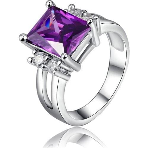 WYJZY Purple Square AAA Zircon ring for women exquisite classic ladies party jewelry Beautiful ring for women