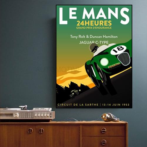 24 Hours Of Le Mans JAGUAR C-TYPE Classic Car 911 RSR Poster Print On Canvas Painting Home Decor Wall Picture For Living Room