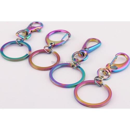 4PCS/lot multicolor rainbow shiny dazzling vacuum plating key ring sping buckle snap hook for garment bag decoration