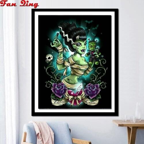 5D Diamond Painting Colored Letters Zombies Full Drill by Number Kits, DIY Rhinestone Pasted Paint Set for Arts Craft