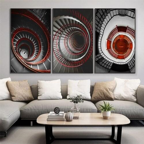 Abstract Red Spiral Stairs Picture Poster Canvas Print Painting Wall Art Living Room Home Decoration
