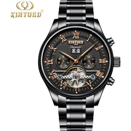 KINYUED Automatic 42mm Mens Watches Top Brand Luxury 2018 Tourbillon Gold Skeleton Men Watch Mechanical Business Erkek Kol Saati