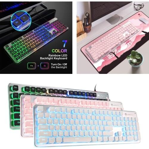 Ultra-Slim Membrane Gaming Keyboard LED Backlit All-Metal Panel 104 Keys