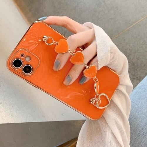 For iPhone 12 Pro Max Case Luxury Gold Plated Heart Bracelet Hand Strap Cover For iPhone 11 XS MAX XR X XS 7 8 Plus Case