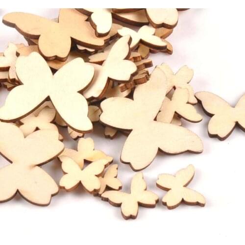 50Pcs Natural Wooden Butterfly Wood DIY ArtsScrapbooking Craft Handmade Unfinished Wooden Embellishments 15/20/30/40mm m0700