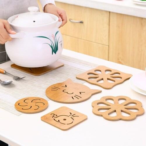 Wooden Insulation Table Mats Drink Coasters Cup Mat Cartoon Cat Table Placemats Cute Coaster Decor Kitchen Accessories