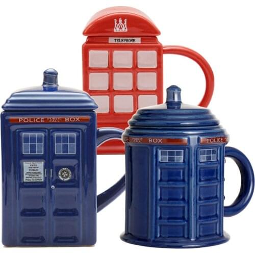 Doctor Who Tardis Police Box Coffee Mug Ceramic Cup With Lid Cover For Tea Milk Mugs Creative Christmas Presents For Kids