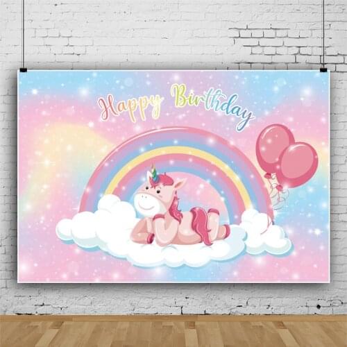 Rainbow Cloud Unicorn Balloons Portrait Cake Photography Little Girl Birthday Party Backdrops Photocall Background Studio Shoot