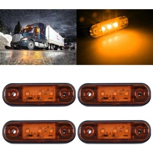 Fuleem 4PCS Amber 3 LED Side Marker Light Lamp Truck Trailer Camper RV Waterproof 12V-24V