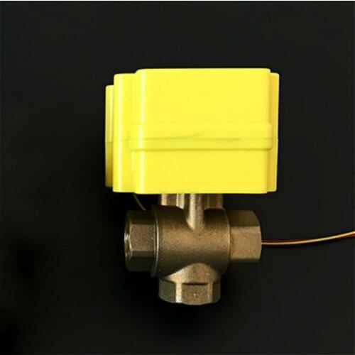 G1/2" 12V Electric ball valve Brass Motorized valve tee water control valve for water heater optional 20m signal wire durable