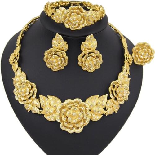 Yulaili Long Sweater Chain Four Leaf Clover Pretty Necklace Earrings Ring Set German Enamel Beautiful Letter Jewelry Set