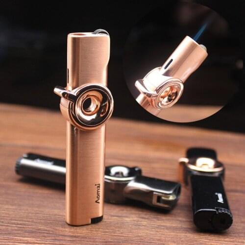 Creative safe rotary switch metal electroplating butane gas inflatable recyclable lighter portable slender cigar lighters smoke