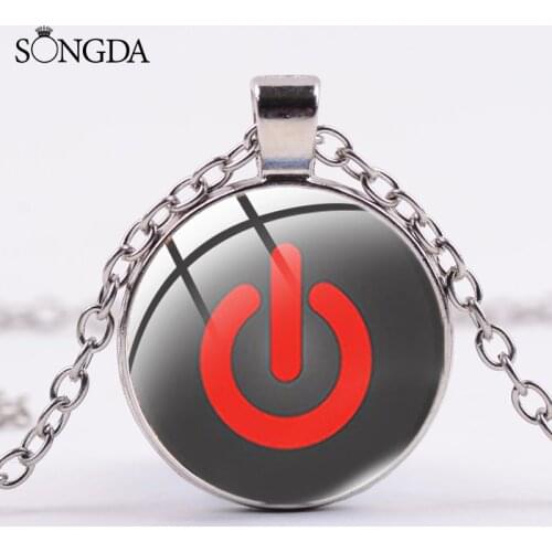 Creative Computer Switch Button Necklace Unique Metal Glass Cabochon Round Necklace Switch Button Pattern Women Men Jewelry Gift