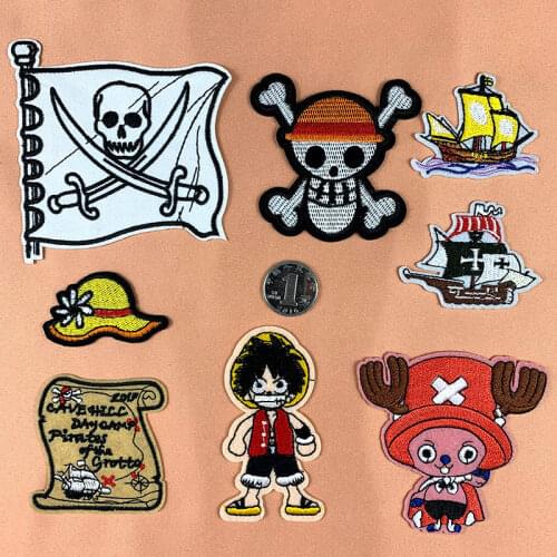 Luffy Patches Iron on Anime Embroidery Cloth Sticker One Piece Pirate Cute Garment Appliques Jacket Pant Label Patches Wholesale