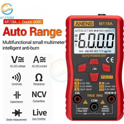 M118A Digital Multimeter AC/DC True RMS Volt Amp Ohm Voltage Resistance Universal Meter Testers Automatic Range LCD Backlight