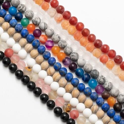 Matte Natural Stone Beads Polish Frosted Turquoises Agates Glass Beads for Needlework Jewelry Making DIY Bracelet Accessories