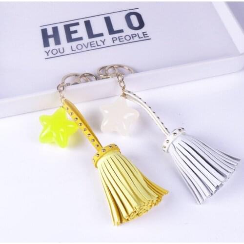 Fashion New PU Leather Long Tassel Key Chain Yellow White Key Rings Bag Pendant Jewelry For Women