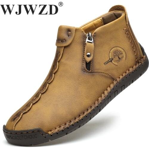 Gentlemen Boots Men Leather Winter Men Ankle Boots with Fur Warm Zipper Fashion Men Casual Boots Non-Slip Sneakers Soft Moccasin