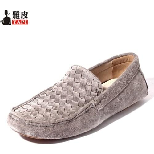 Hight Quailty Mens Cow Suede Leather SLIP-ON Loafers Casual Woven Driving Car Shoes Penny Loafers Men Moccasins 6 Colors