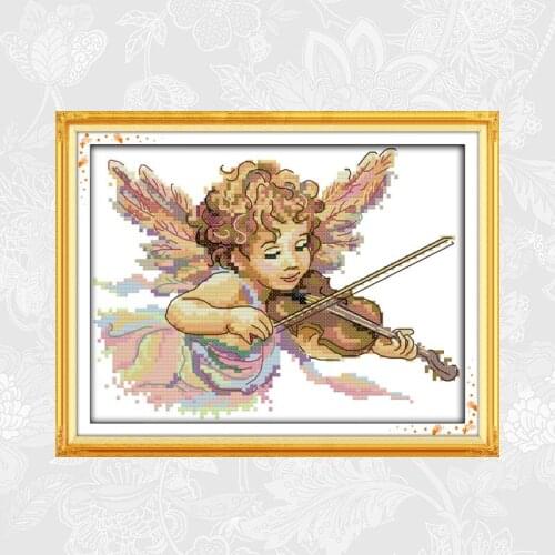 The angel who plays the violin Patterns Counted Printed Cross Stitch kits DMC Thread Embroidery DIY Handmade Accessory Tools