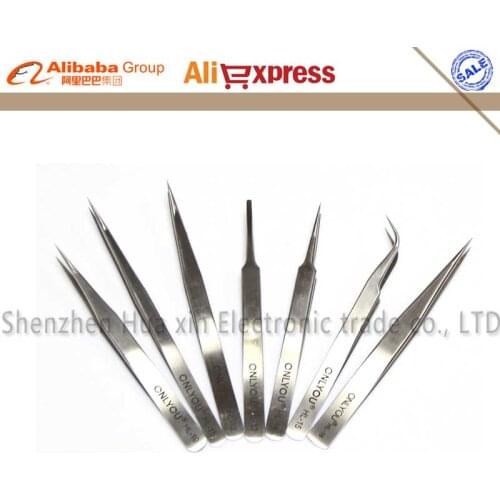 7/pcs High precision Thicken Stainless Tweezer Set Acid proof, corrosion resistance FOR welding repair