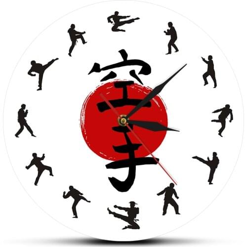 Taekwondo Karate Print Wall Clocks Karate Silhouette Silent Sweep Movement Circular Wall Watch Reloj De Pared Sportmen Gift