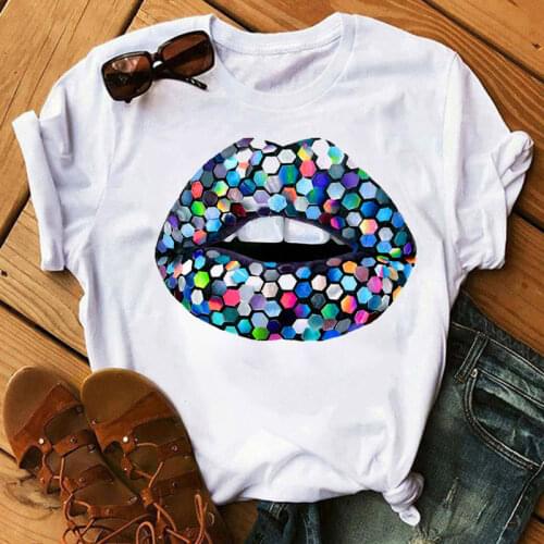 New Women Tshirts Lip Makeup Tops Female T Shirt Summer Fashion T-shirt Harajuku Kawaii Graphic Tee Shirt 90s Girls T-shirts