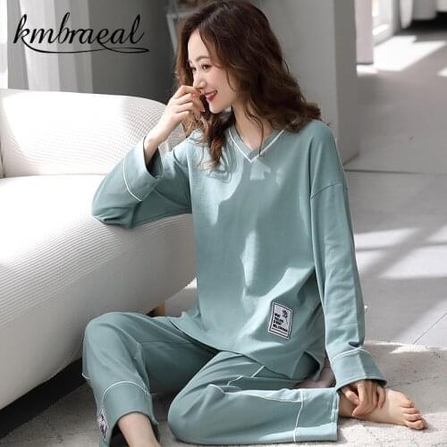 Autumn Winter Pajamas for Woman Solid Pyjama Fashion Homewear V-neck Soft Cotton Leisure Gentle Sleepwear Female Plus Size 3xl