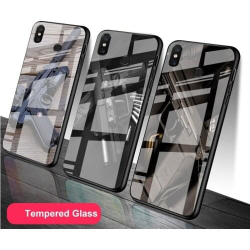 Pistol Tempered Glass Phone Case For Redmi Note 5 6 7 8 9 Pro Note8T Note9S Redmi8 9 Cover Shell