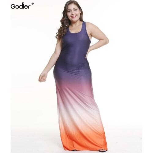 Godier Women fashion 2020 dress plus size 5XL dress women dress sleeveless Casual Loose Gradient Color Floor-Length Dress