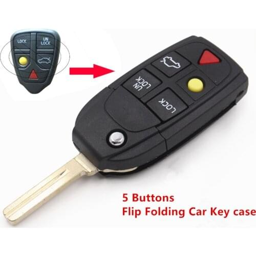 Keyecu 5 Buttons Flip Folding Car Key Shell Replacement for Volvo XC70 XC90 V50 V70 S60 Car Key Case Remote Car Cover No Chip