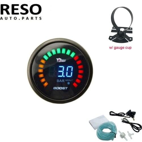RESO--52mm0-3Bar 12V 20 LED Turbo Boost Gauge Car Meter with Pod Mount Holder / Universal Single Gauge Cup Car