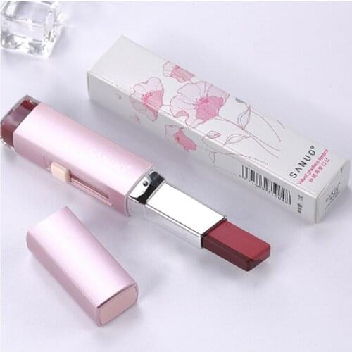 SANUO Brand Lips Makeup Double Color Gradient Lipstick 10 Color Gloss Makeup Lips Cosmetic Make Up Waterproof