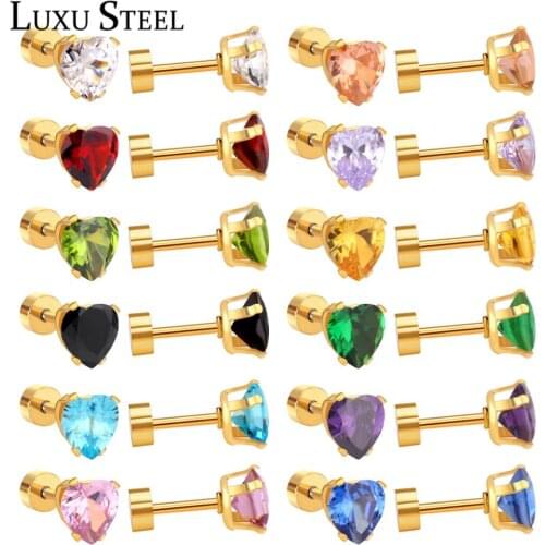 LUXUSTEEL Brinco 2020 New 12pairs Box Colorful Heart Stud Earrings Fashion Jewelry aretes Stainless Steel Wholesale Earrings