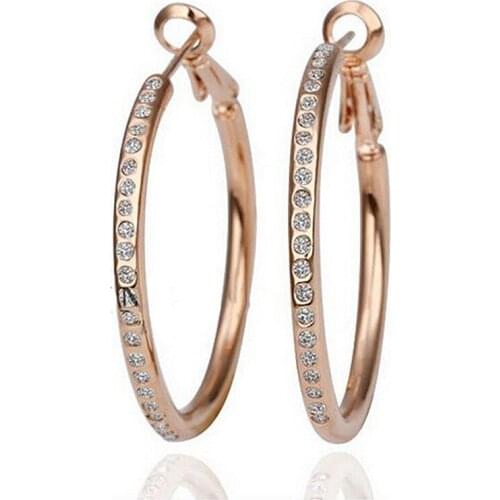 HOT classic Simple fashion Plated rose gold Zircon Hoop Earrings women fashion earrings round earrings Star the same style