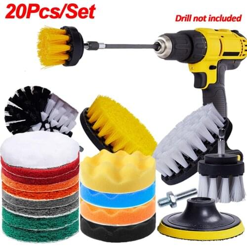 Scrub Drill Brush 20 Pcs Brush For Screwdriver Carpet Brushes Car Cleaning Tools For Wooden Furniture Tire Wheel Rim Cleaning
