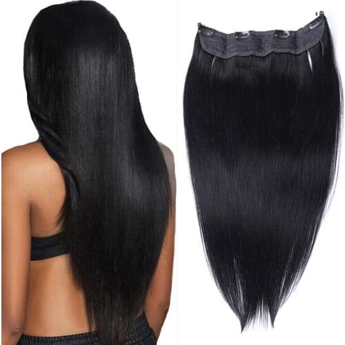 Clip Halo Hair Extension Black Color 1 Fish Line Human Hair Extension Straight Hairpiece For Women