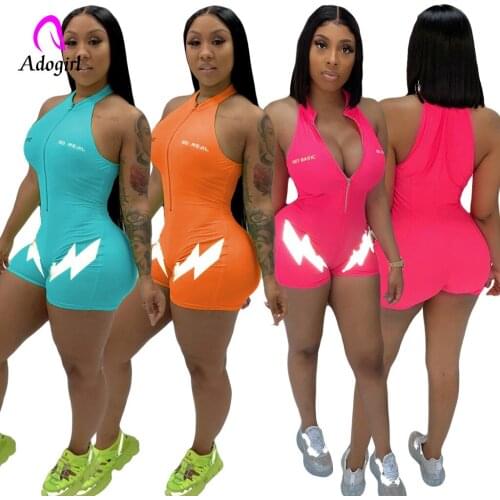 Tracksuit Women Summer Bodysuits V-Neck Sexy Letter Print Biker Playsuit Rompers Leisure Wear Jumpsuits Slim One Piece Outfits