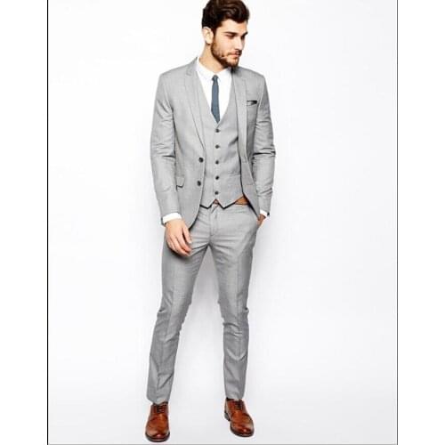 Light Gray Fashion Men Suits Custome Homme Tuxedos Terno Slim Fit Masculino Brand Clothing(Jacket+Pant+Tie+Vest+Handkerchiefs)