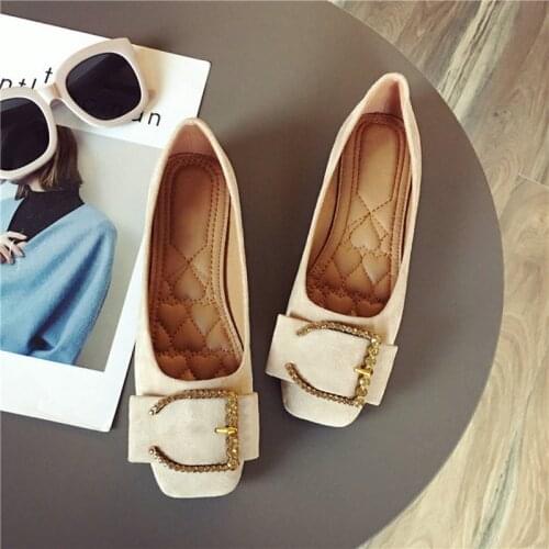 Spring/Autumn Women Flats Slip on Loafers Square Head Shallow Mouth Ballerina Flat Shoes Faux Suede Lady Ballet Single Shoes