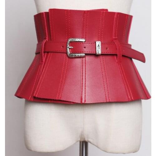 TVVOVVIN 2020 New Spring Summer Pu Leather Black Ruffles Buckle Split Joint Personality Wide Belt Women Fashion All-match B488