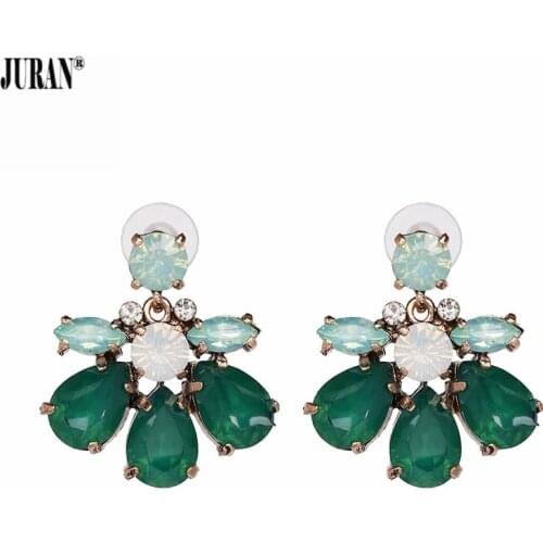 JURAN 7 Colors Vintage Shiny Glass Statement Earrings Women Wedding Jewelry Wholesale Hot Brand Luxury Stud Charm Earrings