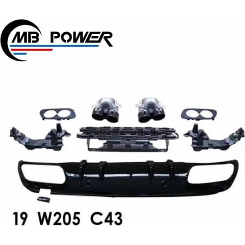 High quality C class w205 Coupe to C43 style rear diffuser parts with exhaust tips rear lip parts 19~ w205 C260 C400 rear bumper