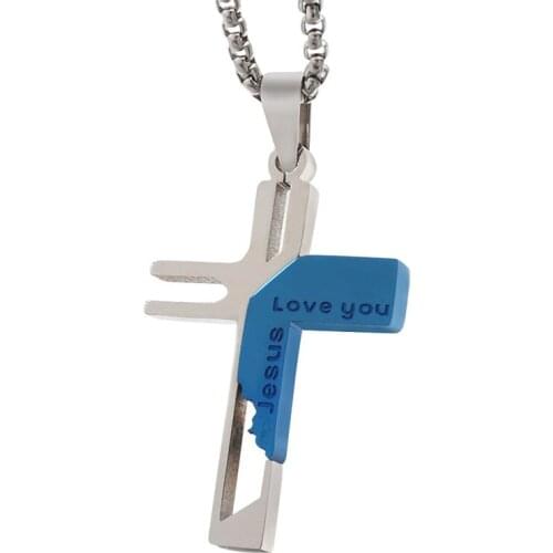 Anniversary "Jesus love you",Stainless Steel Fashion women men Crucifix Pendant Necklace Cross Pendants P699