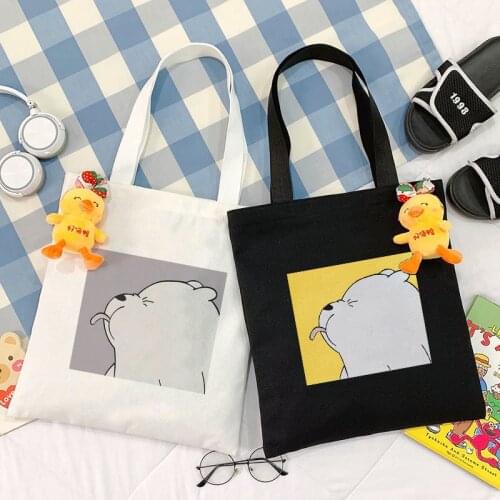 Fun Cartoon Bear Shopping Bag Shopper Bag Tote Bag Summer Shoulder Canvas Bag Large Capacity Wild Messenger Bag Cute Fun Handbag