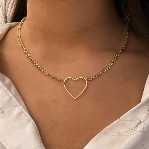 2021 Fashion Gold Hollow Heart Necklace Womens Neck Chain Bohemian Choker Necklace Jewelry Statement bijoux femme collares
