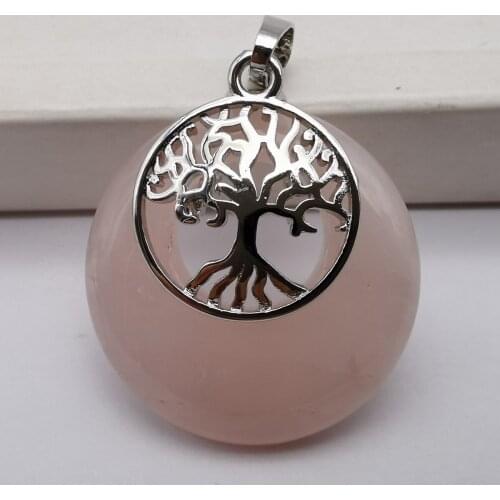 Rose Crystal Stone GEM Circle Tree of life Pendant Woman Jewelry S304