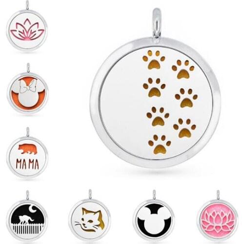 1PCS Paw Heart Mouse MAMA Cat Dog 30mm Alloy Magnet Diffuser Locket Perfume Necklace Pendant With 1pcs Free Oil Pad